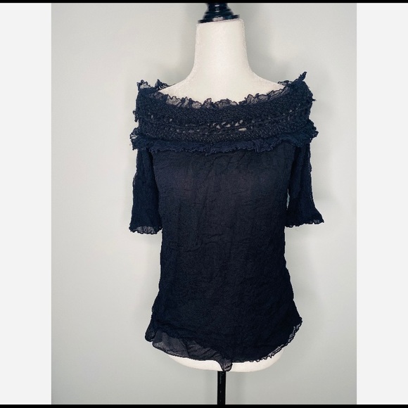 RED Valentino Black ruffled shirtsleeve blouse - Picture 1 of 7